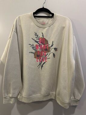 Natural Life Do What You Love Floral Crewneck Sweatshirt Tan Size L